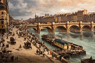 Giuseppe Canella: "View of the Cité and the Pont Neuf from the Quai du Louvre"