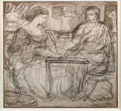 Coley Burne-Jones, Sketch of two seated figures for "The Backgammon Players"