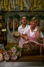Rosita Cariani and Marco Biagetti, owners of the Butcher shop "Tagliavento" in Bevagna, Italie