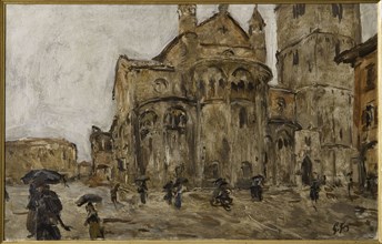 Giuseppe Graziosi (1879-1942), "Piazza Grande in the Rain"