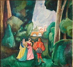 Mario Vellani Marchi (1895-1979), "Amourous Scene in Medieval Landscape"