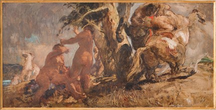 Giuseppe Graziosi (1879-1942), "The Bathers and a Centaur ", oil on plywood; cm 50 x 100