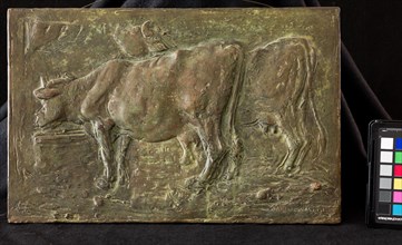 Marino Quartieri; "Cows"; Earthenware bas relief