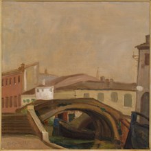 Ugo Martelli (1881-1921): "Houses and a bridge in Chioggia"