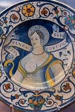 Deruta, Regional Ceramics Museum of Deruta: plate decorated by a beautiful woman's bust