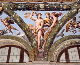 Rome, Villa Farnesina, Loggia of Cupid and Psyche: one vault pendentive depicting Psiche together with Venus and Juno