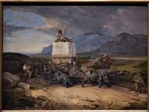 "Buffaloes dragging a block of marble destined to Thorvaldsen", by Friedrich Nerly