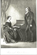 Portrait of Clara and Robert Schumann at the piano