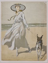 “Donna sulla spiaggia con levriero"