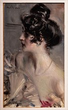 “Profile of a Young Brunette with her Hair in a bun” by Giovanni Boldini