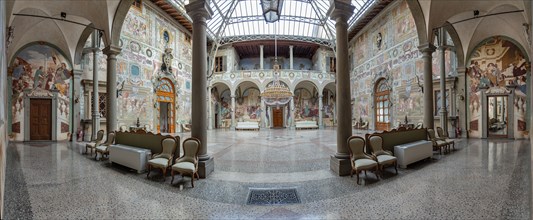 Medici Villa La Petraia: orbicular view of the central courtyard, with frescoes by Cosimo Daddi and