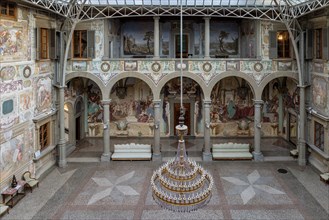 Medici Villa La Petraia: view of the central courtyard, with frescoes by Cosimo Daddi and