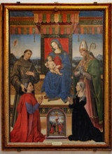 “Madonna in trono con Bambino, S. Francesco d’Assisi e S. Zanobi e i committenti”, di Raffaellino
