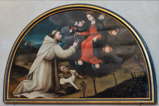 “San Domenico riceve il rosario dalla Vergine”, di Suor Plautilla Nelli, dipinto in lunetta