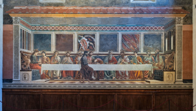 “L’Ultima Cena”, affresco (453 × 975 cm)  di Andrea del Castagno, 1447 circa, conservato sulla