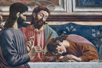 “L’Ultima Cena”, affresco (453 × 975 cm)  di Andrea del Castagno, 1447 circa, conservato sulla