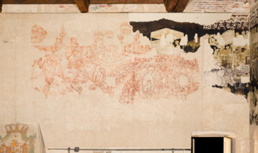 Palazzo Ducale, Pisanello room, north-east wall: “Tournament-Battle of Louvezerp”, 1430-1433, by