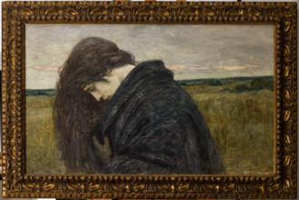 “Studio di testa - motivo elegiacvo” di Cesare Laurenti (FE 1854 - 1936).
Olio su cartone, cm. 57