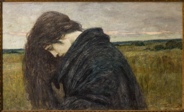 “Studio di testa - motivo elegiacvo” di Cesare Laurenti (FE 1854 - 1936).
Olio su cartone, cm. 57