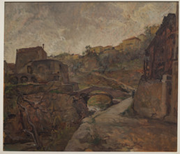 “Giorno grigio a San Remo” di Giovanni Forghieri (1898 - 1944).
Olio su tavola, cm. 64 x 74