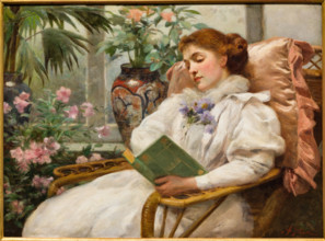 “Lettura” di ALberto Pisa (FE 1864 - 1930).
Olio su tela, cm. 
Collezione Assicoop Unipol, inv.