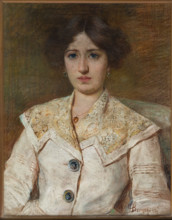 “Giovane ragazza” di Federico Bernagozzi (FE 1859 - 1916).
Olio su cartone, cm. 64 x 51