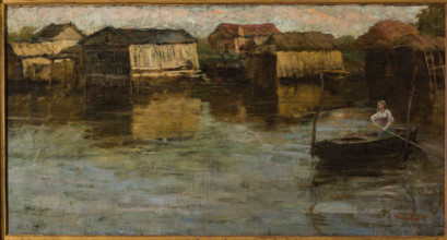 “Sul fiume” di Cesare Laurenti (FE 1854 - 1936).
Olio su tela cm. 53 x 101.

Collezione Assicoop