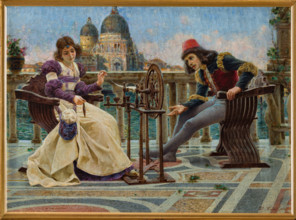 “Corteggiamento a Venezia” di Umberto Ruini (1869 - 1955).
Olio su tela cm. 53 x 73.

Collezione