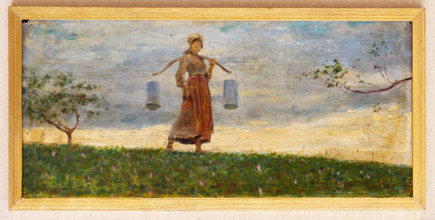 “La portatrice di latte” Umberto Ruini (1869-1955), olio su tavola, 14 x 30,5.
Collezione Assicoop