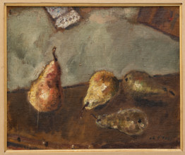“Natura morta con pere” di Filippo De Pisis (Ferrara, 1856-1956), olio su tela, 38 x 45