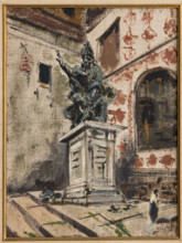 “Cortile a Bologna” di Filippo De Pisis (Ferrara, 1856-1956), olio su tela, cm. 62 x 46