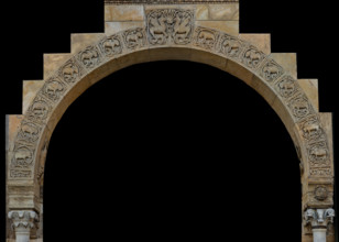 Fidenza, Duomo (Cathedral of San Donnino), right portal: the arch of the porch with the eight