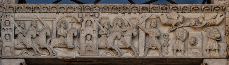 Fidenza, duomo (Cattedrale di San Donnino), facciata, portale maggiore: dettaglio dell’archivolto