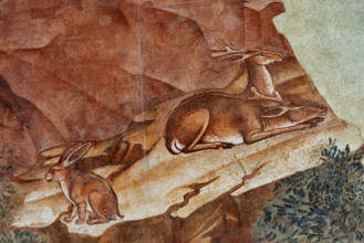 Pisa, Camposanto monumentale: ”Trionfo della Morte”, particolare della vita eremitica. Affreschi di