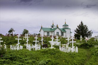 Cimetière russe et église orthodoxe de Ninilchik, péninsule de Kenai, Alaska