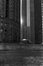 Blurred Car and Urban Buildings, Chicago, Illinois, USA