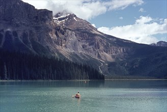 Canoe on Emerald Lake, Yoho National Park, British Columbia, Canada, 1968