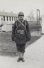 Military Soldier, Outdoor Portrait, WWII, HQ 2nd Battalion, 389th Infantry, US Army Military Base, Indiana, USA, 1942