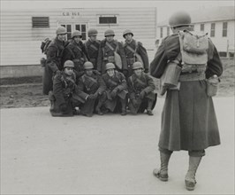 Group of Soldiers, Portrait, WWII, HQ 2nd Battalion, 389th Infantry, US Army Military Base, Indiana, USA, 1942