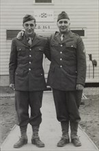Two Soldiers in Uniform, Portrait, WWII, HQ 2nd Battalion, 389th Infantry, US Army Military Base, Indiana, USA, 1942