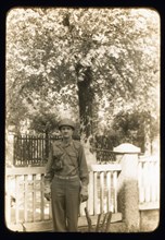 Soldier Standing Near Fence, Portrait, WWII, Third Army Division, US Army Military, Europe, 1943