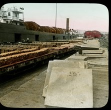 Loading Tons of Copper on Boat, Houghton, Michigan, USA, Magic Lantern Slide, circa early 1900's