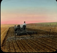 Tractor Drawing Double Disc and 3 Section Tooth Harrows, South Dakota, USA, Magic Lantern Slide, circa 1910