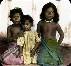 Three Little Girls, Ceylon, Magic Lantern Slide, circa 1910