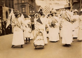 Group of Women and children Marching in Suffragist Parade, New York City, New York, USA, Detroit Publishing Company, 1912