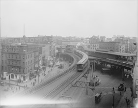 Chatham Square and Elevated Train, New York City, New York, USA, Detroit Publishing Company, 1900