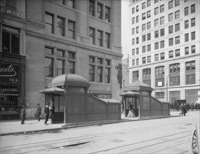 Subway Entrance and Exit Kiosks, East 23rd Street, New York City, New York, USA, Detroit Publishing Company, 1905