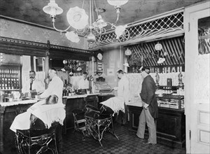 Barber Shop, New York City, New York, USA, Detroit Publishing Company, 1895
