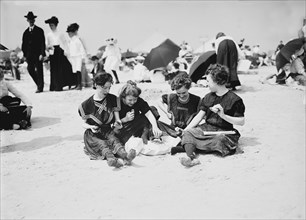 Group of Young Women Eating Lunch on Beach, Coney Island, New York City, New York, USA, Detroit Publishing Company, 1900