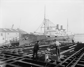 S.S. Morro Castle and Laborers at the Cramp Shipyard, Philadelphia, Pennsylvania, USA,Detroit Publishing Company, 1900